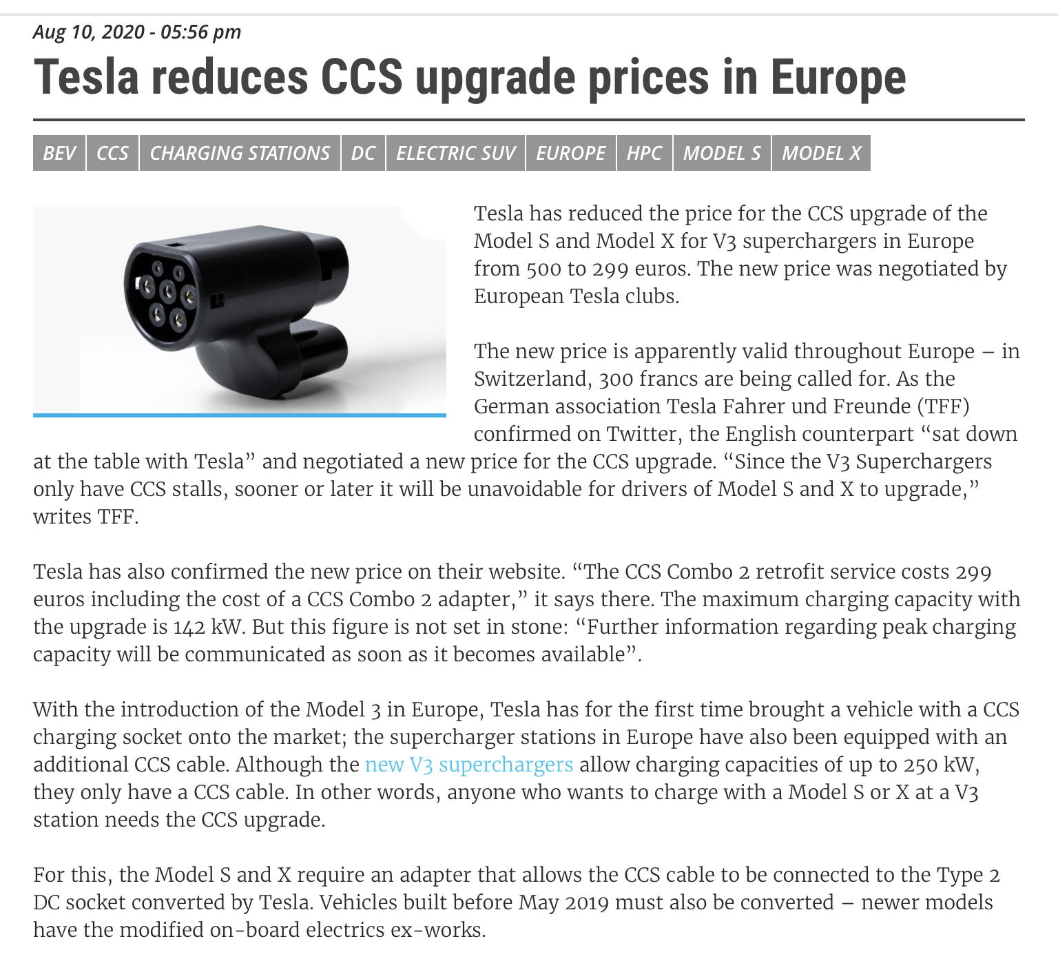 Tesla CCS Adapter Soon 