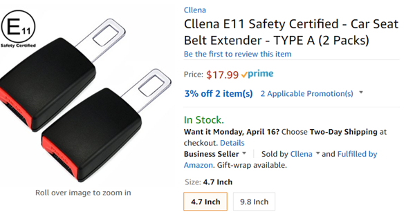 2018-04-12 00_28_00-Amazon.com_ Cllena E11 Safety Certified - Car Seat Belt Extender.png