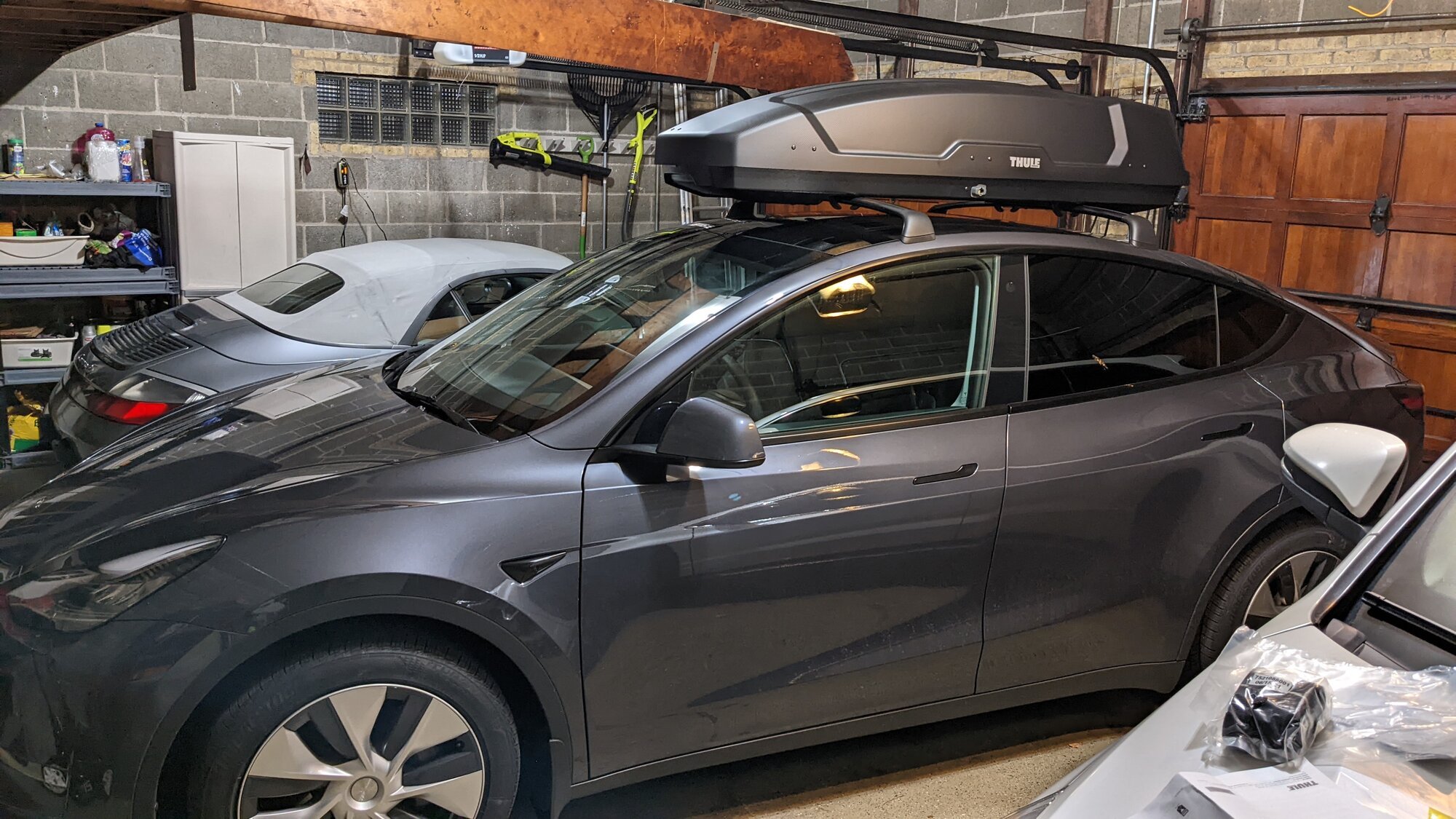 Thule Force XT Sport roof cargo box installed. | Tesla Motors Club