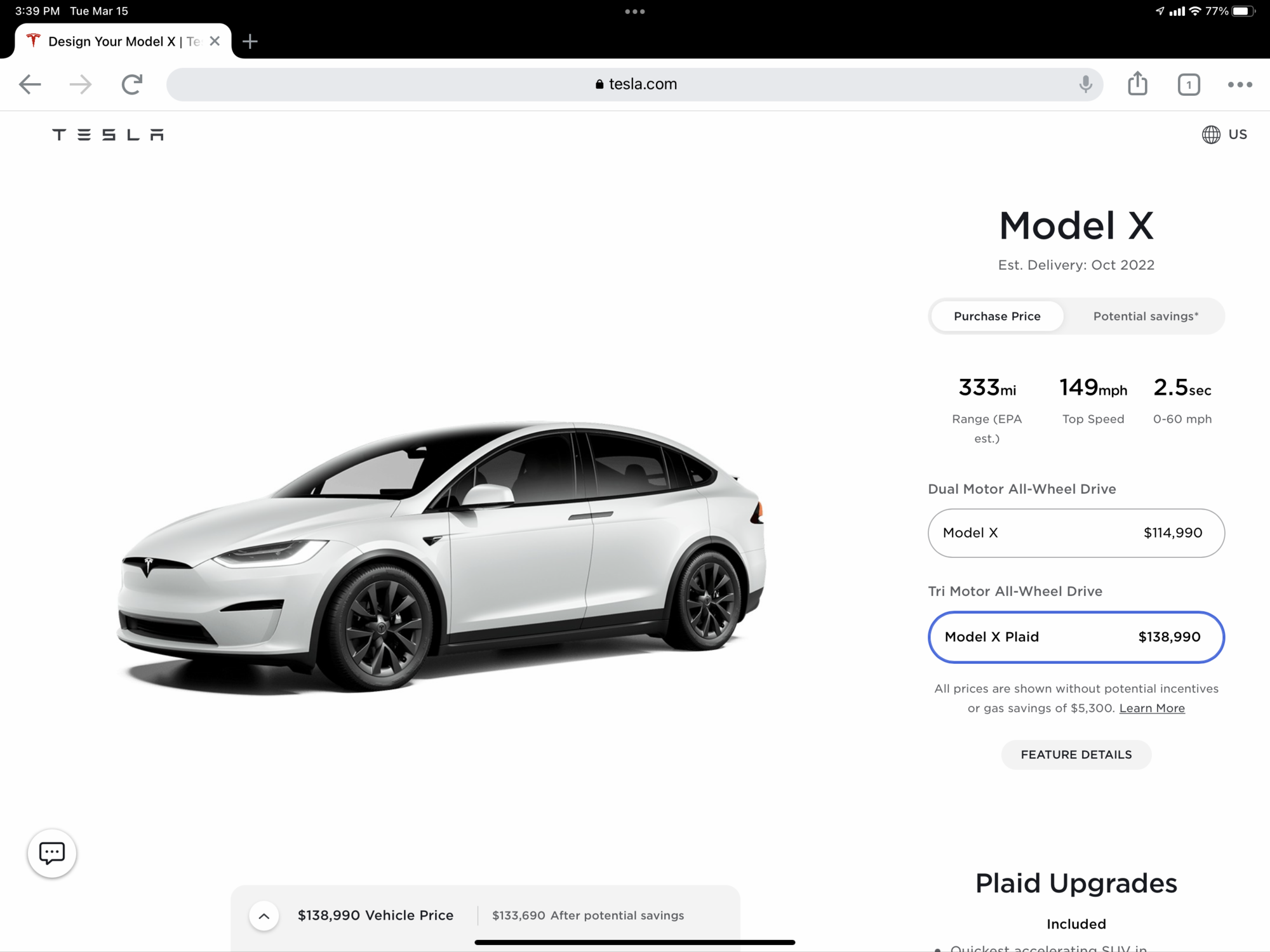 Model X Price Increase 03/15/22. +$10K LR and +$12K Plaid | Tesla Motors  Club