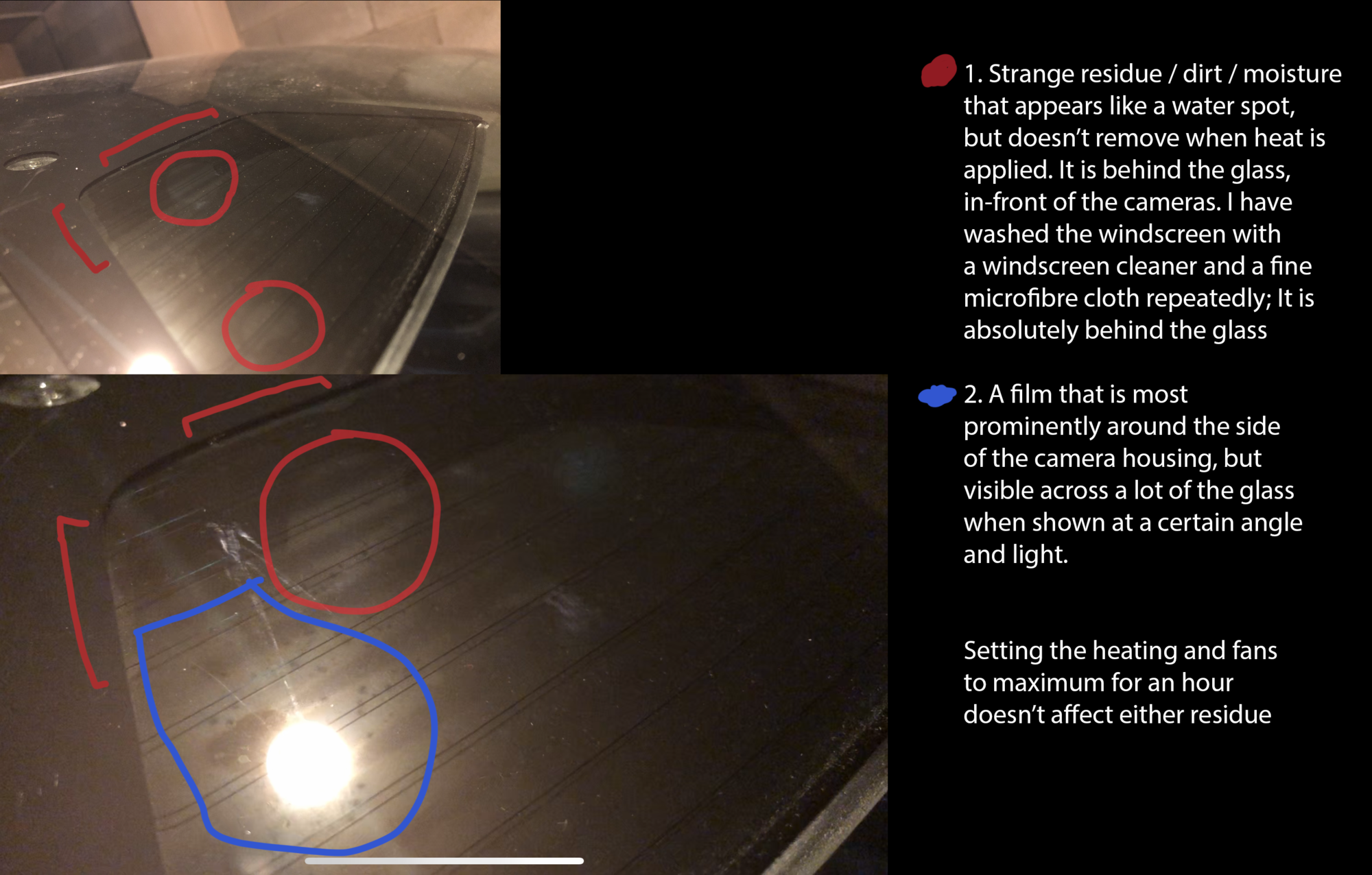 Residue / moisture / dirt causing Model 3 dash cam footage to be degraded,  hazy and blurry. | Tesla Motors Club