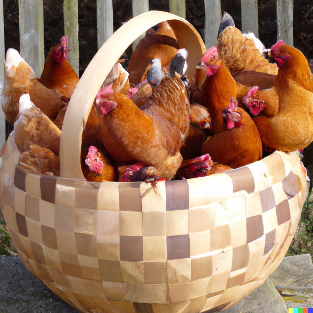 DALL·E 2022-11-16 20.13.11 - many hens overflowing out of a basket.png
