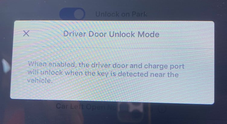Driver Door Unlock Mode Circle-i Message
