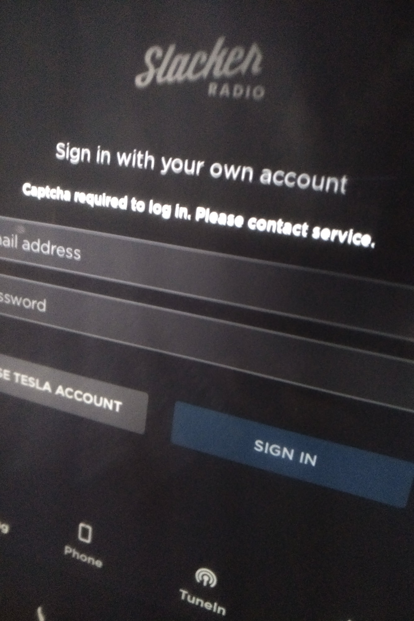 Captcha required to log in"? Slacker broken in 9.0. | Tesla Motors Club
