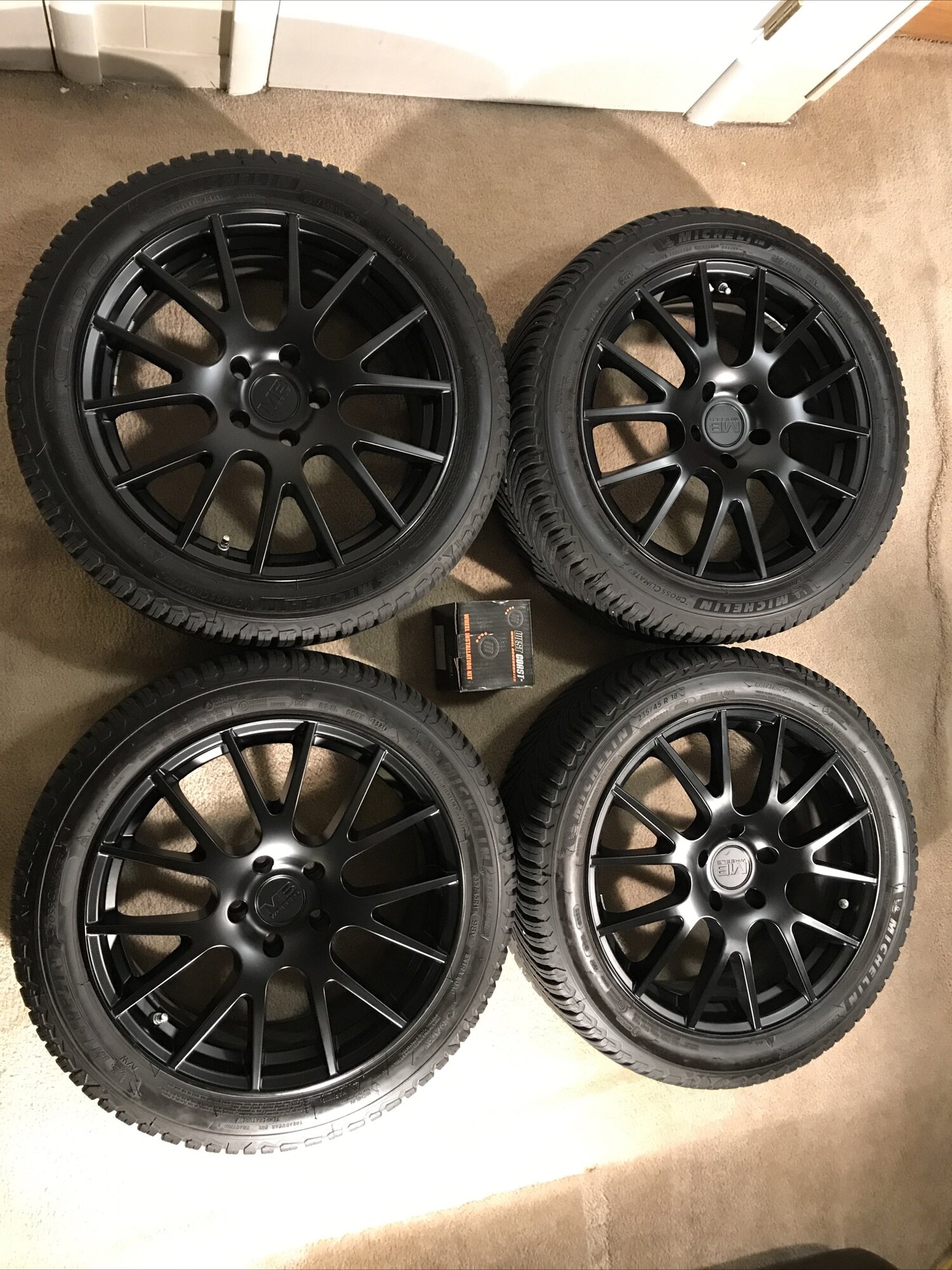 Sold - [Colorado] Model 3 winter tire package: Michelin CrossClimate 2, 18" MB  Wheels Crux wheels, & TPMS sensors | Tesla Motors Club