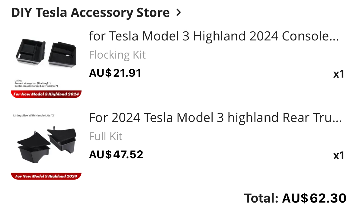 Australian Model 3 highland accessories