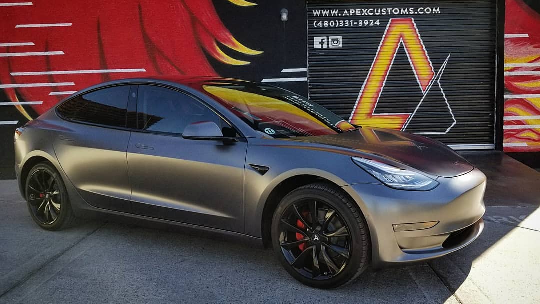 Matte black Tesla Model 3, stunning photos, wrap cost and info