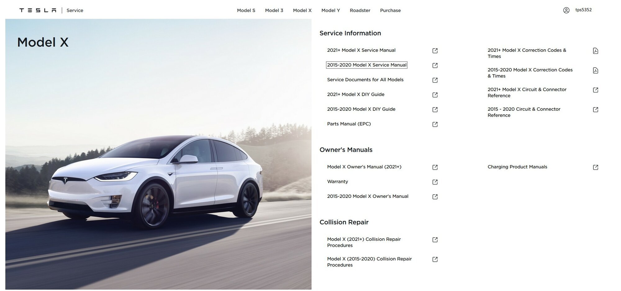 Classic Model X Online Service - Main Contents Page