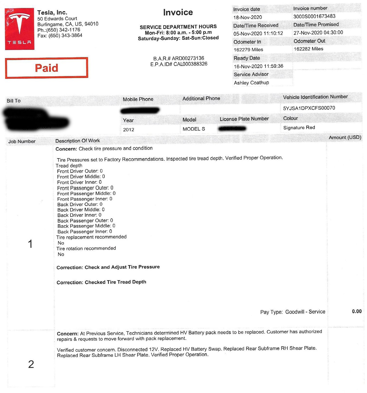 2012 Model S P85 Battery Replacement Receipt - sharing is caring | Tesla  Motors Club