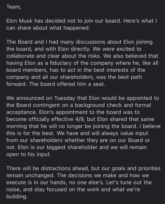 Paraga - Elon Musk has decided not to join the Board of Twitter.jpg