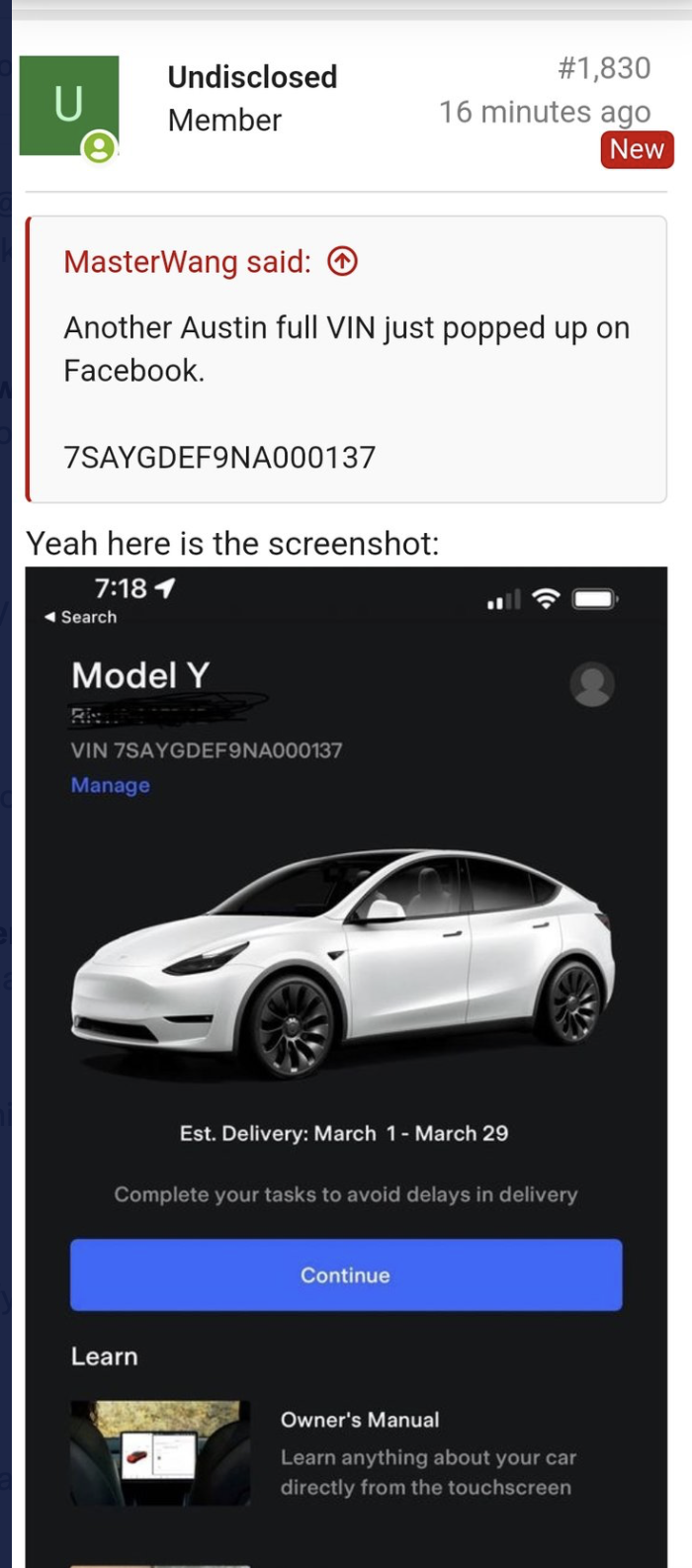 Giga Texas Model Y Performance VIN Assigned Update | Tesla Motors Club