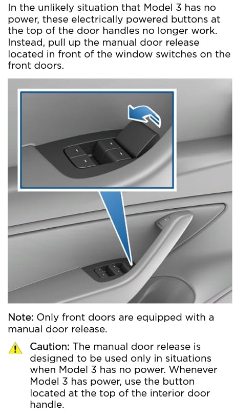 Model 3 rear door no unpowered emergency release safety | Tesla Motors Club