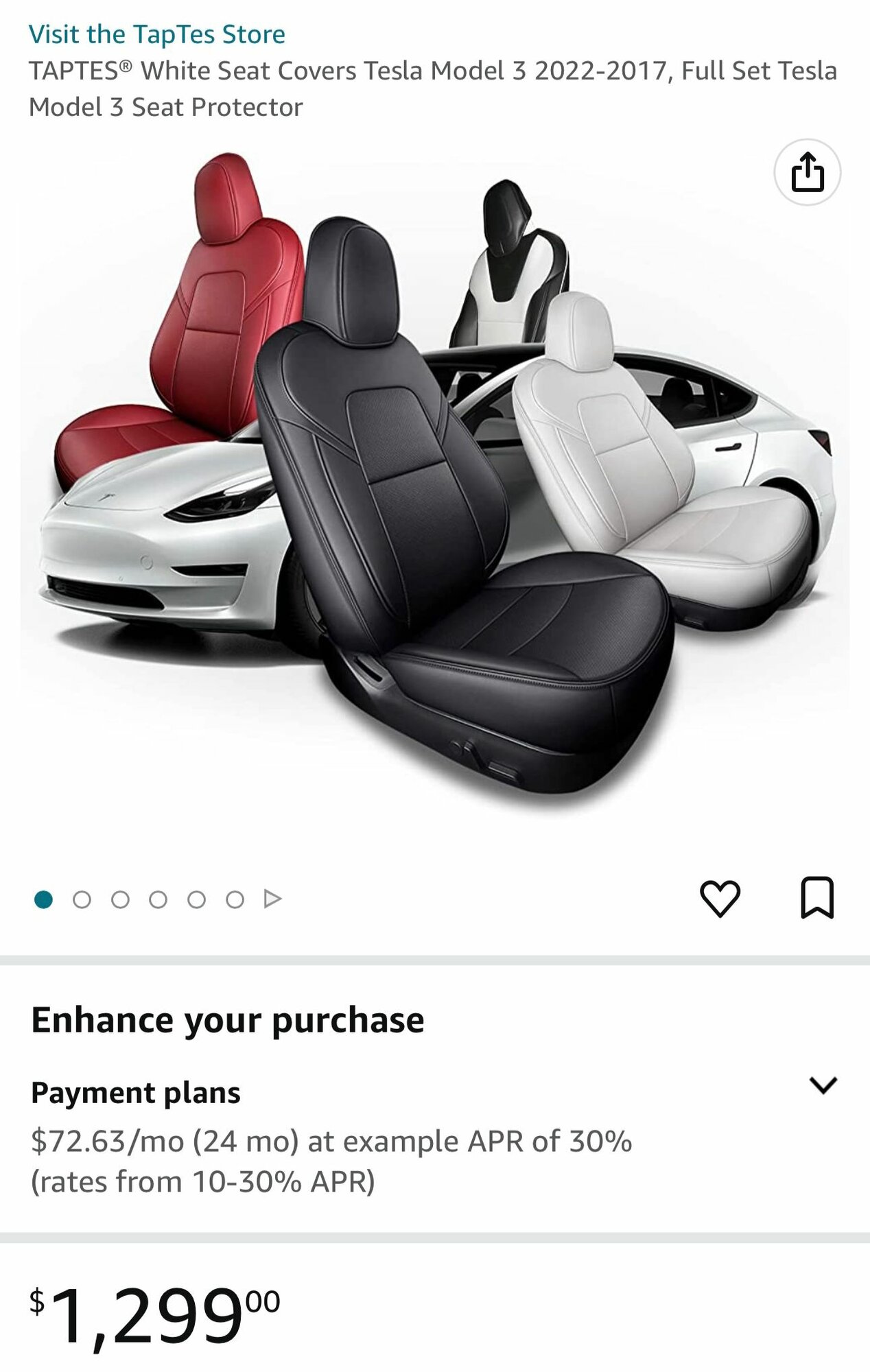 Brand new model 3 TapTes white Nappa Leather seat covers for sale.