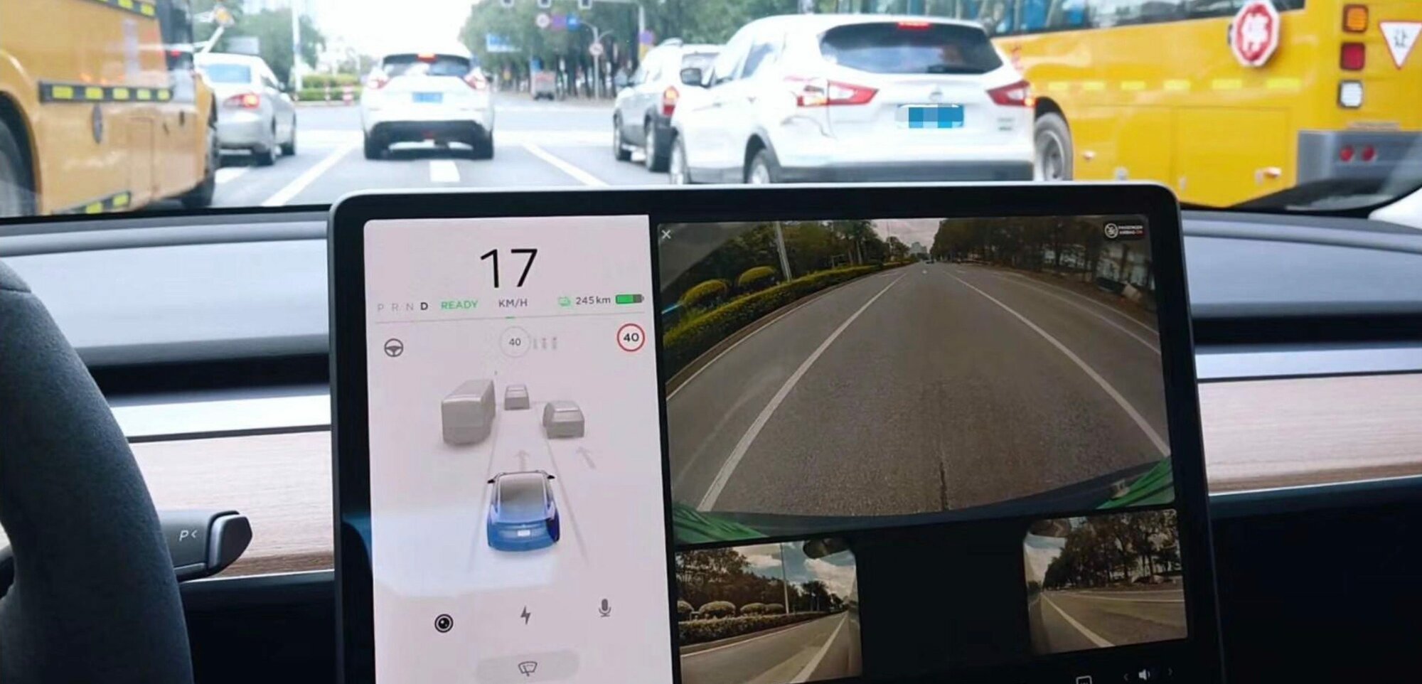 Close up view of front parking assist video camera on the car