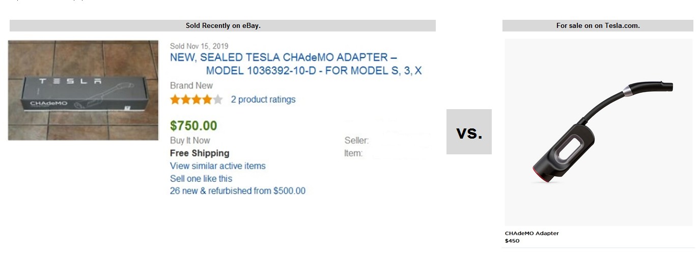 Tesla CHAdeMO - eBay vs. Tesla Prices