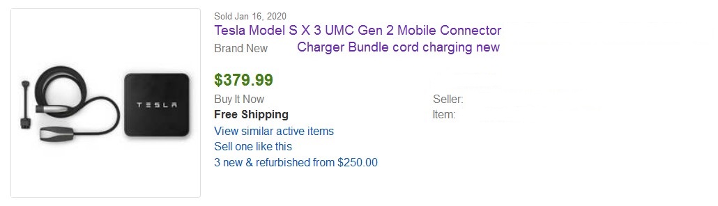 SOLD on eBay: Tesla Gen 2 Mobile Connector Bundle for $380