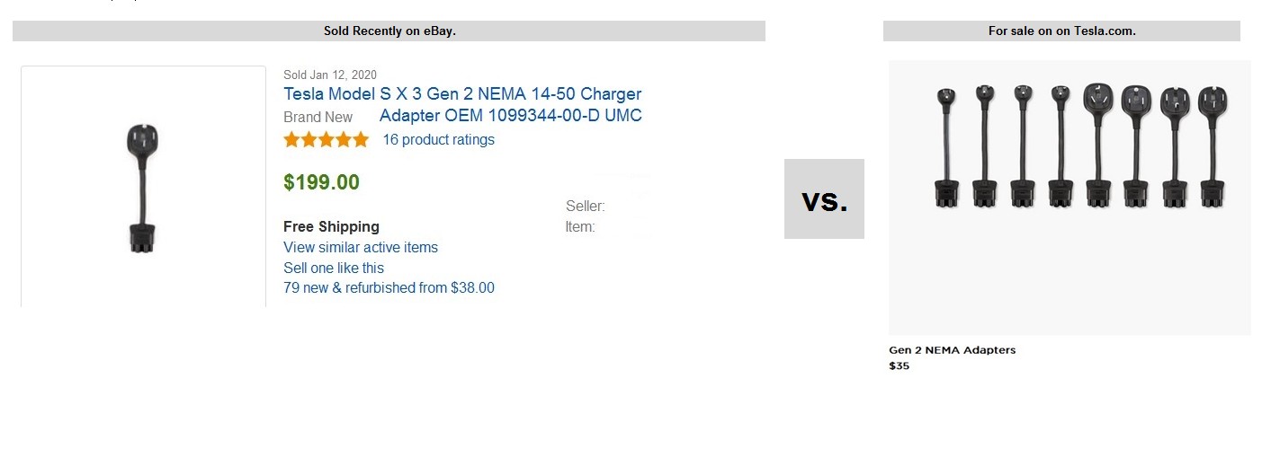 Tesla NEMA Adapter - eBay vs. Tesla Prices
