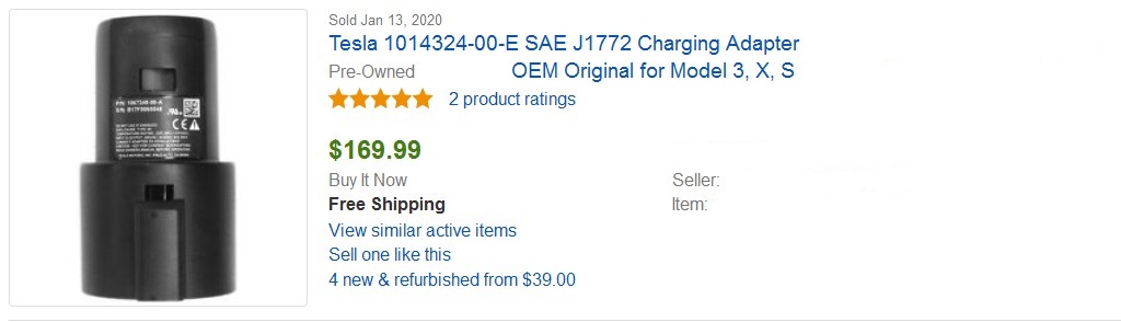 SOLD on eBay: Tesla SAE J1772 Adapter for $170