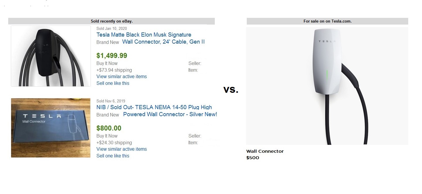 Tesla Wall Connector - eBay vs. Tesla Prices