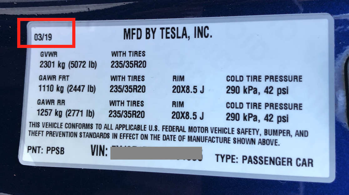 Interpreting Doorjamb Sticker - Date of manufacture | Tesla Motors Club