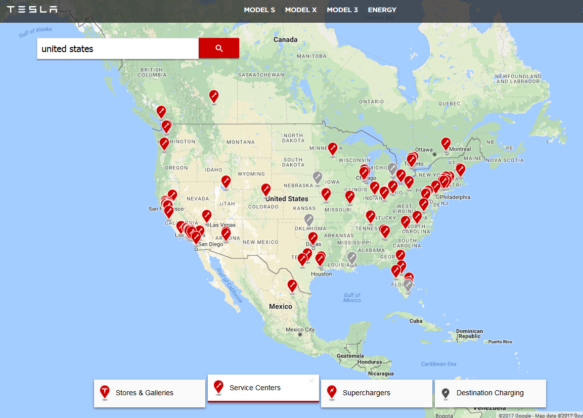 USA Tesla Service Center map.png