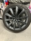 Full Set Tesla Model X OEM 22” Turbine Wheels with custom gray powder coating and 3x Pirelli Scorpion Tires