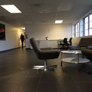 East-side lobby, I expect there will be Tesla chassis here soon to help promote sales.